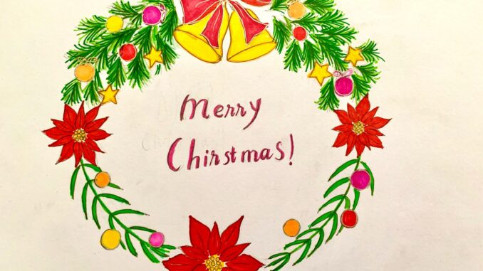 merry-christmas-card Tô màu vòng nguyệt quế